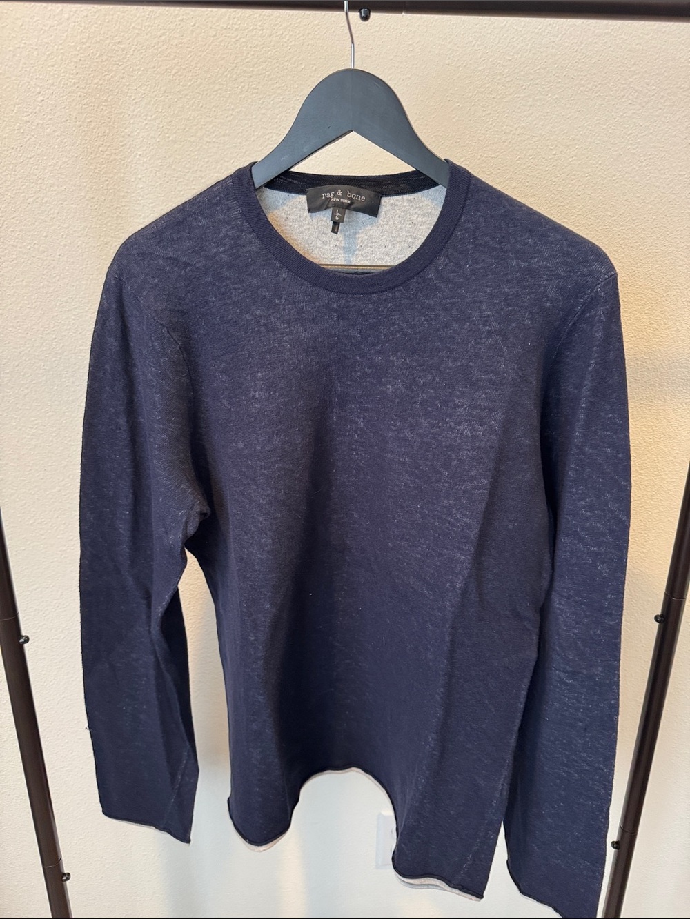 rag & bone Navy Crewneck Long-Sleeve Sweater, size L